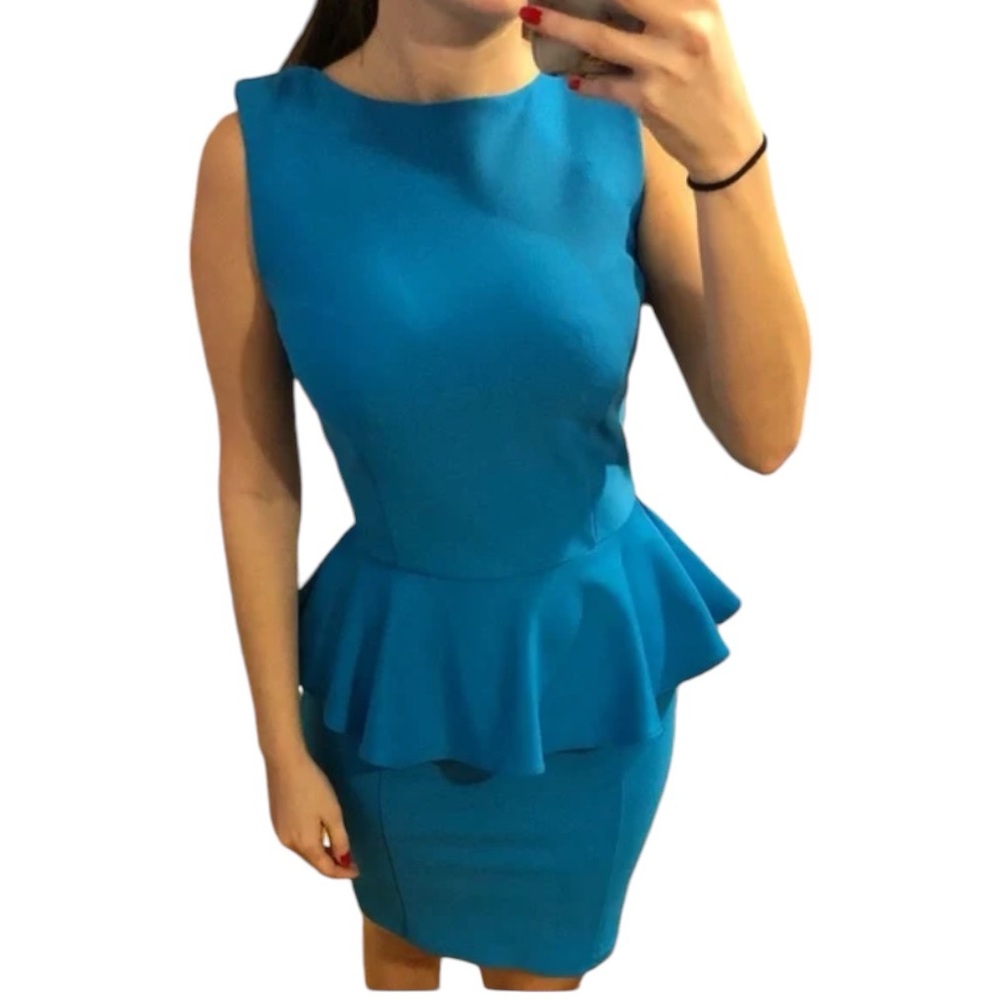 Topshop Blue Peplum Dress Bodycon